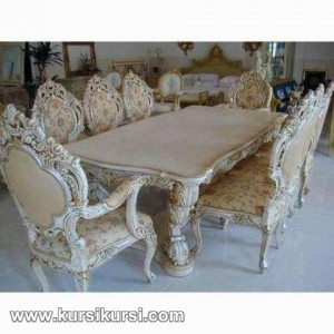 Set Kursi Makan Ukiran Solid Kayu Duco Putih Kombinasi