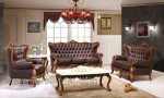 Leather Sofa Set Kursi dan Meja Tamu Ukir Jepara Kode ( KKS 568 )